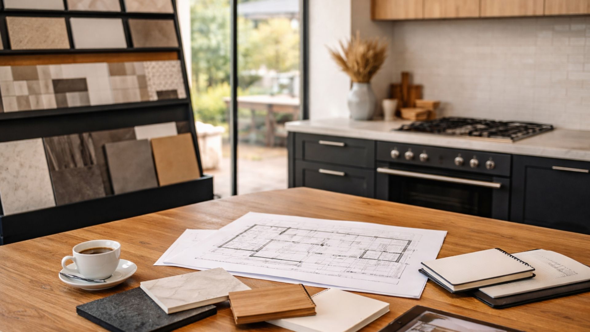 In-Frame Kitchens Process. An image representing consultation with plans on a table.